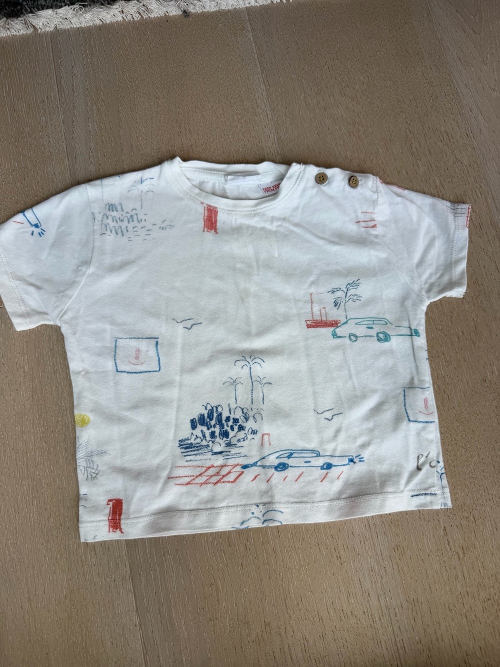 Zara White Short-Sleeve Tee with Multicolor Scenic Prints